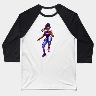 Black anime superhero girl from outer space doing a high knee kick ! beautiful  black girl with Afro hair, brown eyes, Cherry pink lips and dark brown skin. Hair love ! Baseball T-Shirt